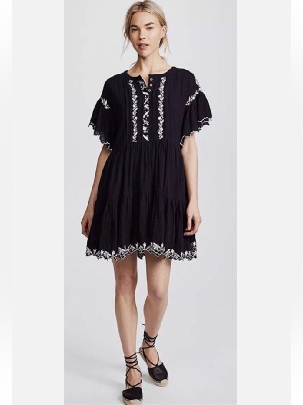 Free People santiago mini dress gauze embroidered